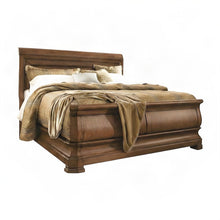 Alder Sleigh Bed with Curved Headboard and Footboard, King Bed Frame, Cognac