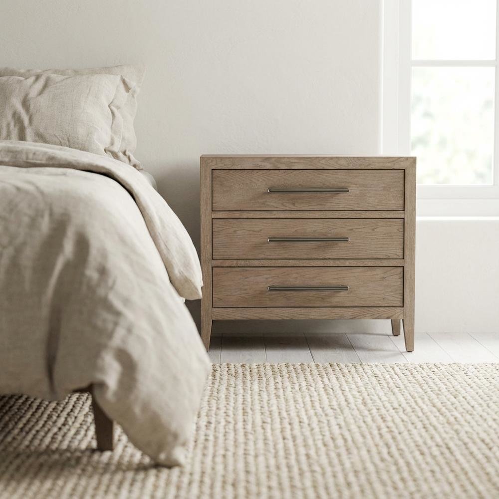 Gray Oak Finish Nightstand with Modern Design and Distressed Accents