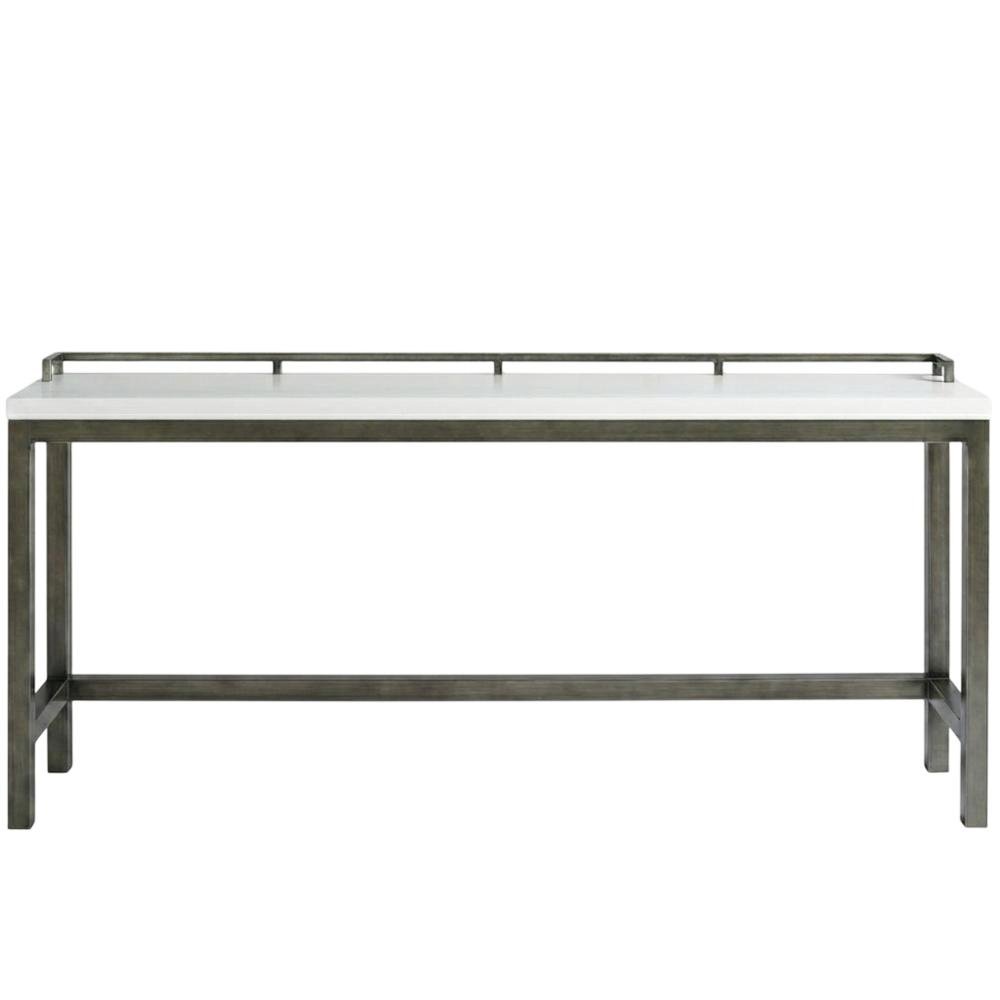 White Console Table with Stools for Bar Seating and Living Room Use