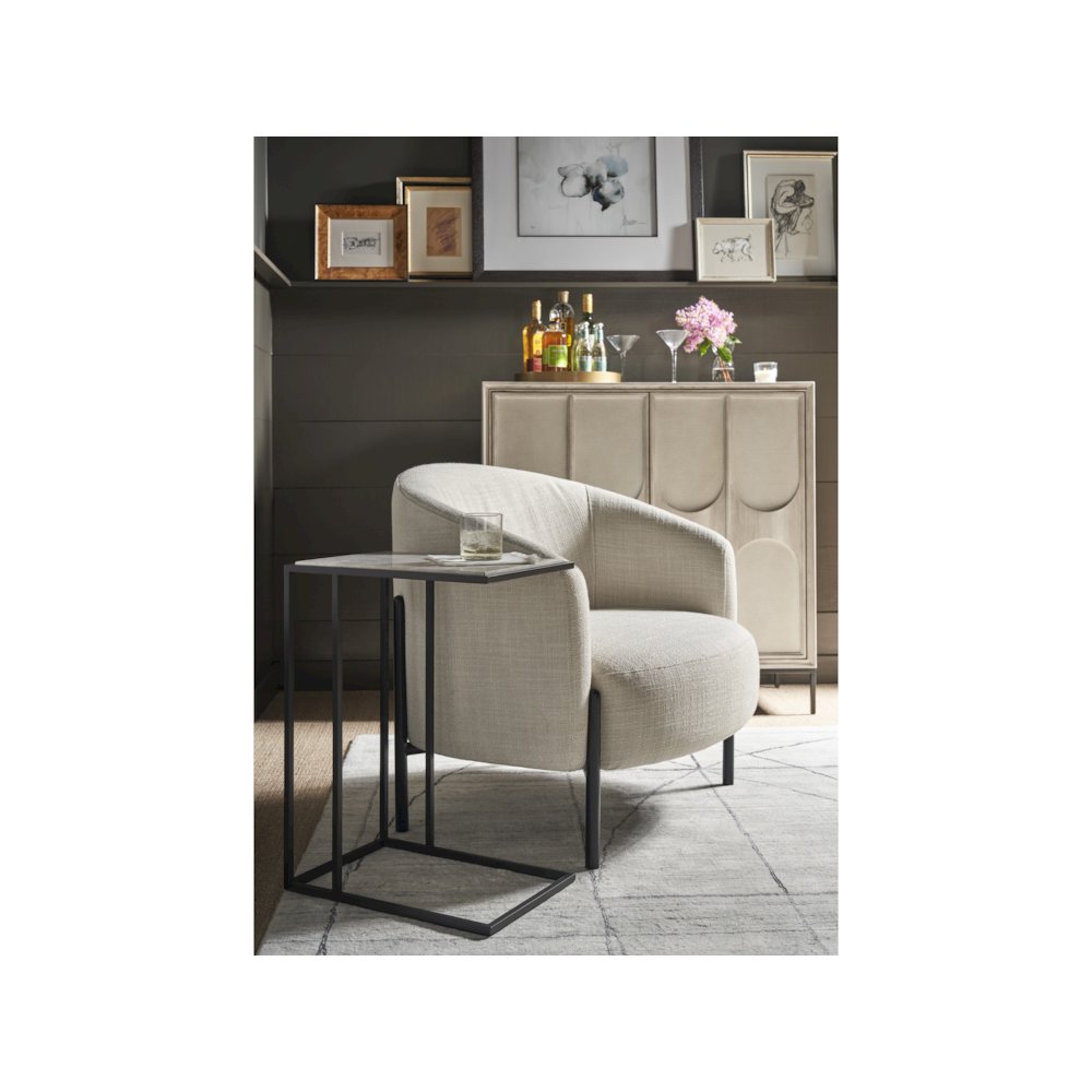 Metal & Stone Drink Table In Soft Matte Black Color