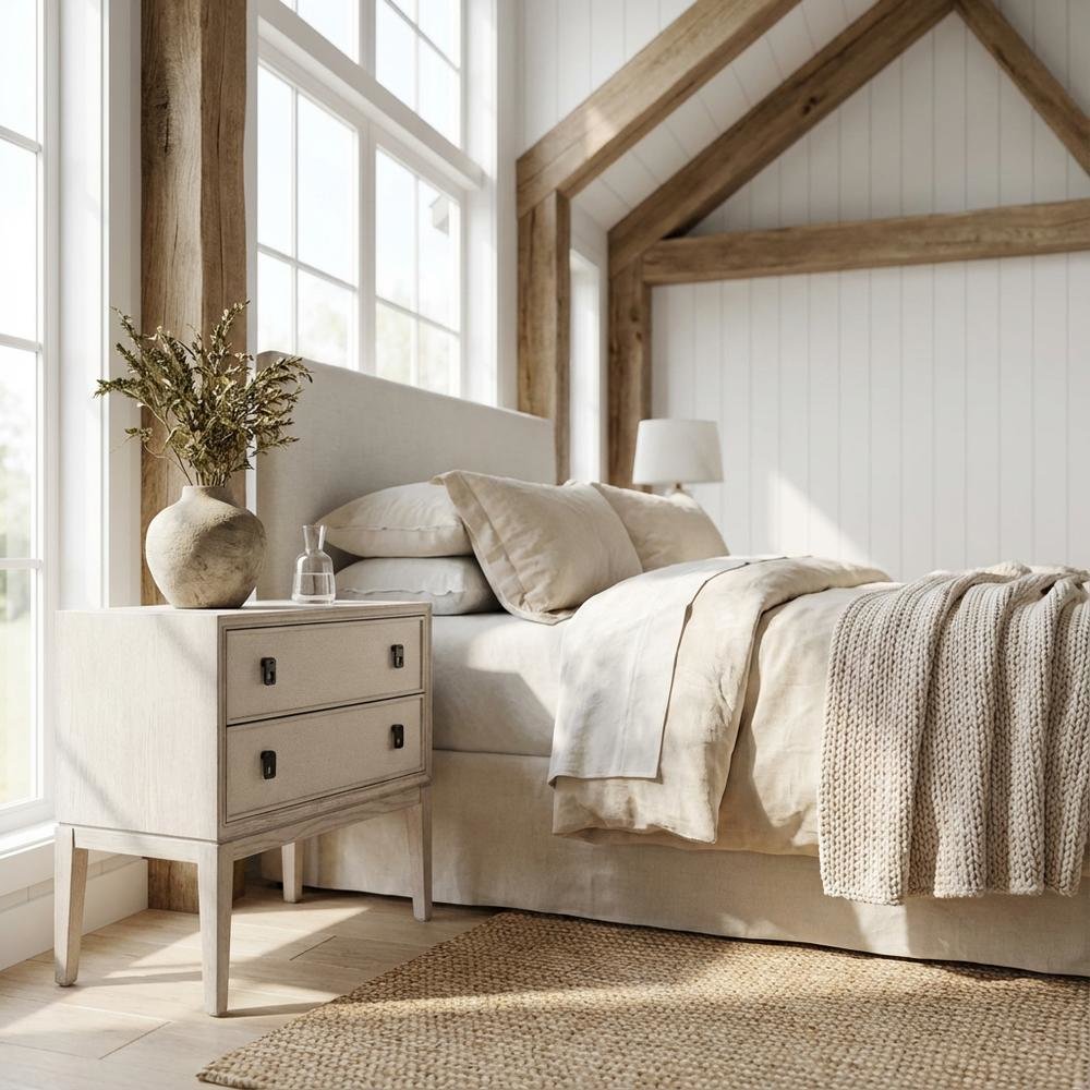 Rolling Fog-Colored Nightstand with Distressed Finish and Modern Style