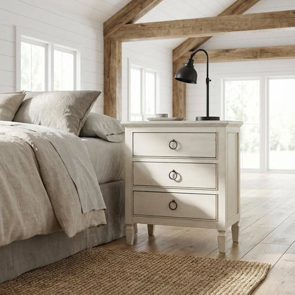 Cotton Nightstand with Distressed Finish for Bedroom Decor