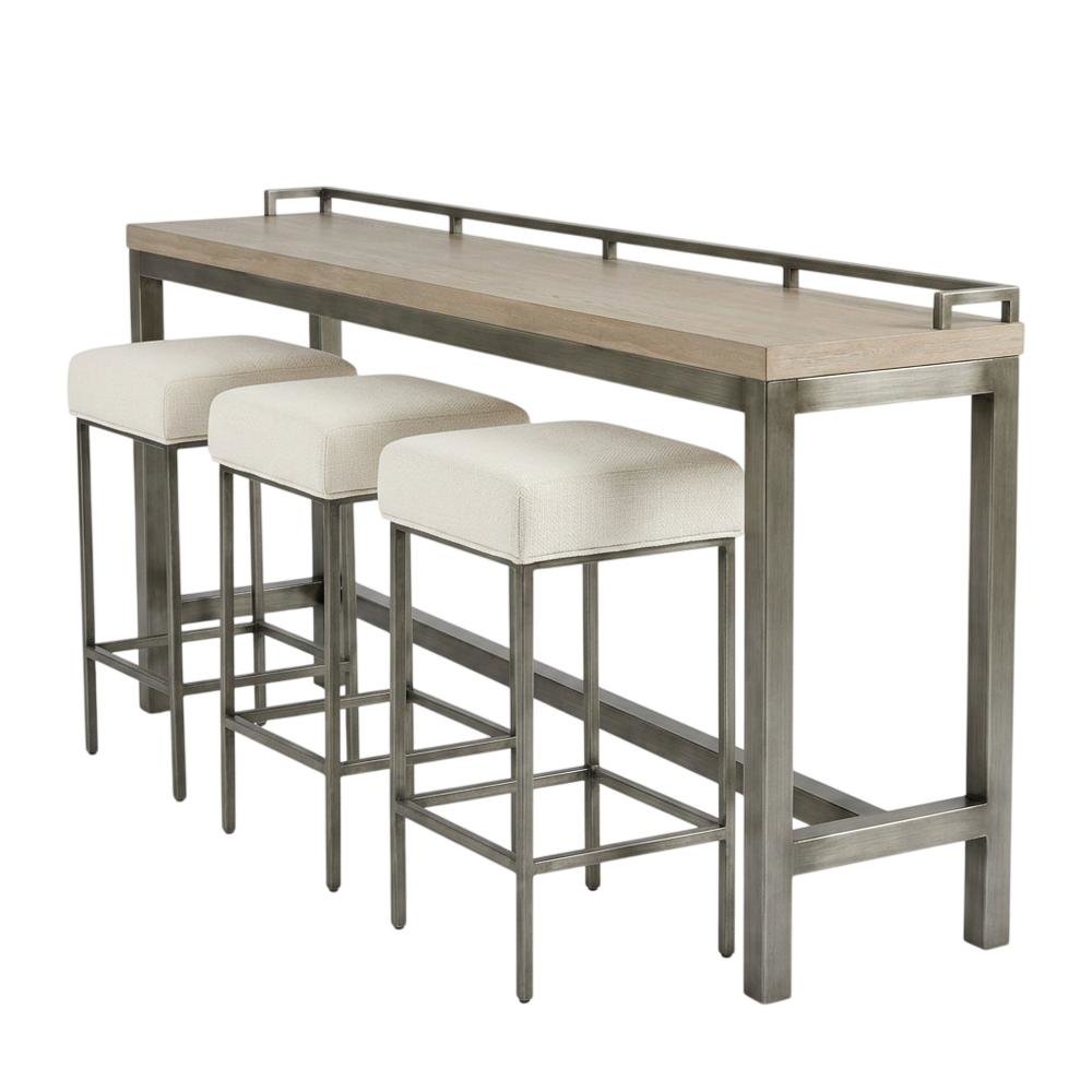 Gray Console Table with 3 Stools and Metal Frame for Living Room Use