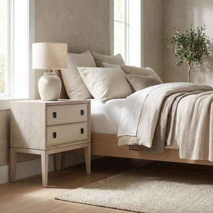 Rolling Fog-Colored Nightstand with Distressed Finish and Modern Style