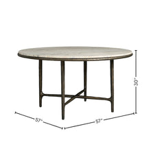 White Round Dining Table with Travertine Top and Metal X-Base Frame