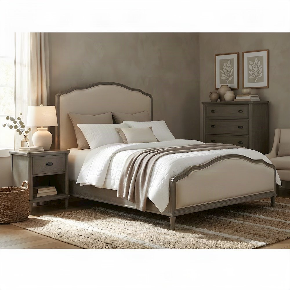 Viscose-Upholstered Queen Platform Bed, Headboard and Footboard, Studio