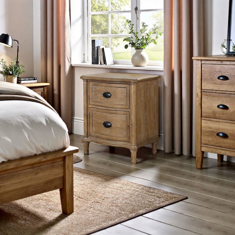 Wood Nightstand – Brown 2-Drawer Bed Side Table for Bedroom Storage