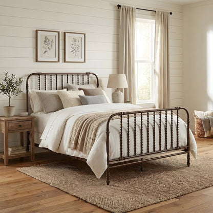 Guest Room Metal Platform Bed with Curved Corners and Distressed Finish
