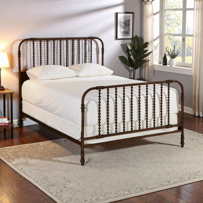 Metal Bed Frame – King Bed Frame in Brown Finish with Slatted Support