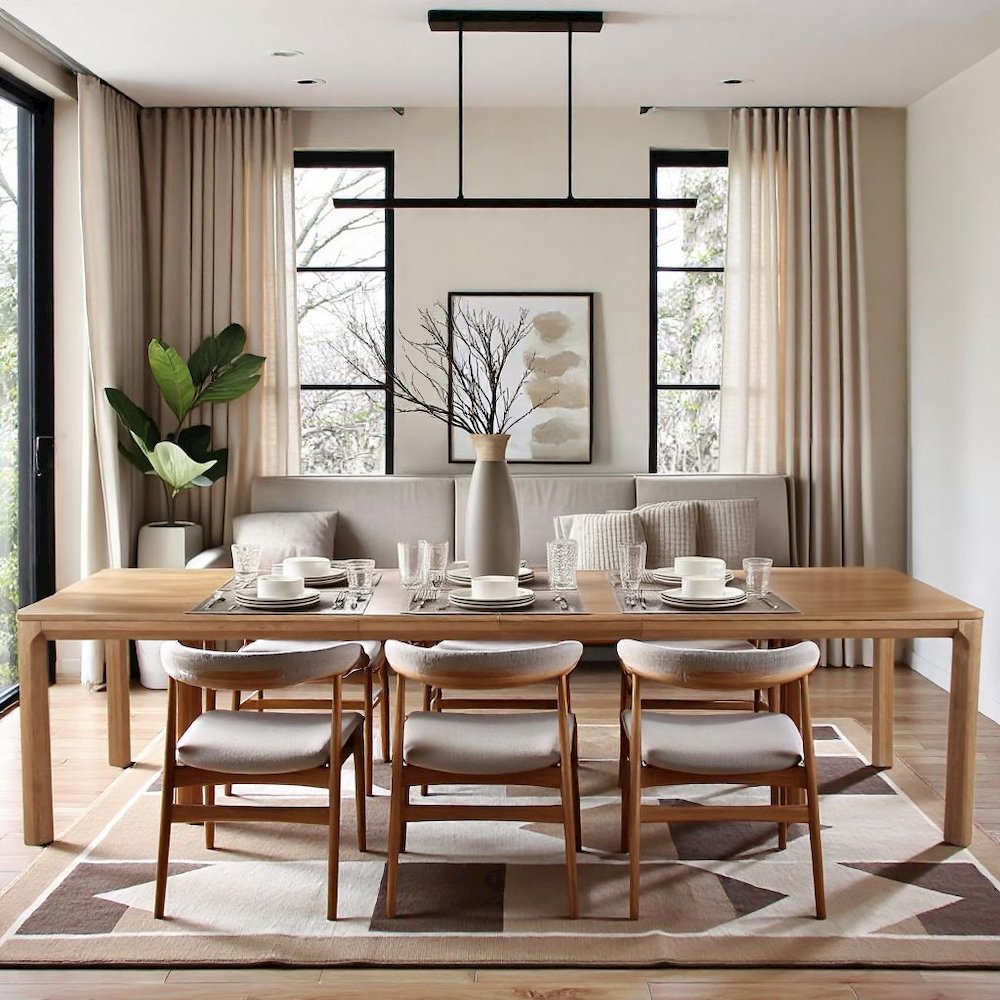 Wood Extendable Dining Table with Narrow Profile and Leaf Extension