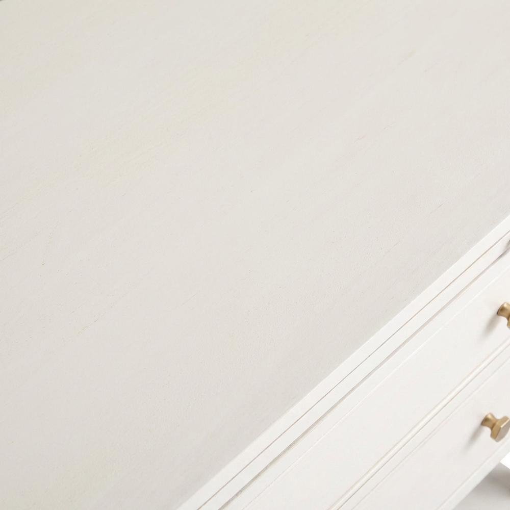 Elegant White Nightstand with Two Drawers and Pull-Out Shelf Design