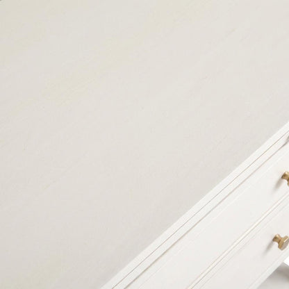 Elegant White Nightstand with Two Drawers and Pull-Out Shelf Design