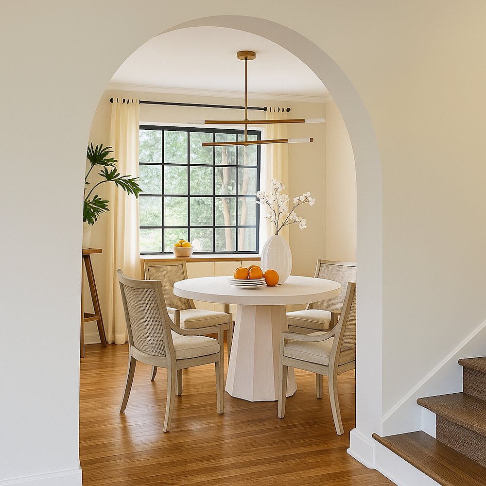 White Round Dining Table with Leaf Extension and Leveling Support