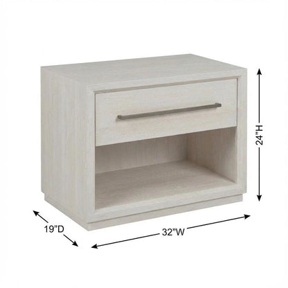 White Oak Finish Modern Nightstand with Drawer Storage