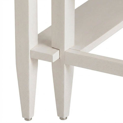 Elegant White Nightstand with Two Drawers and Pull-Out Shelf Design