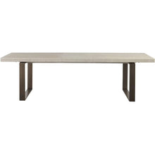 Gray Extendable Dining Table with Wood Top and Bronze Metal Base