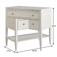 Elegant White Nightstand with Two Drawers and Pull-Out Shelf Design