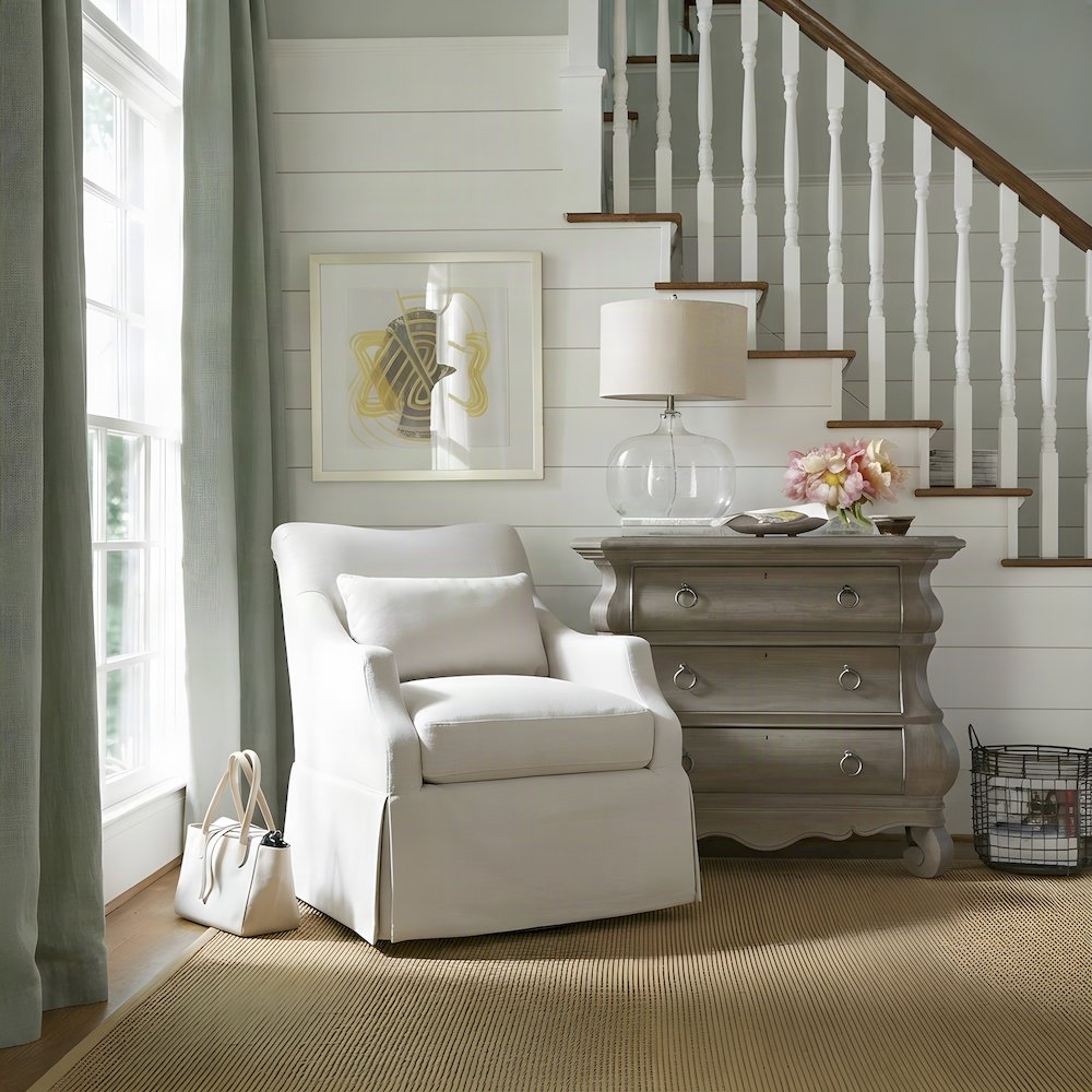 Polyester-Upholstered Swivel Rocker Glider Accent Chair with Kidney Pillow
