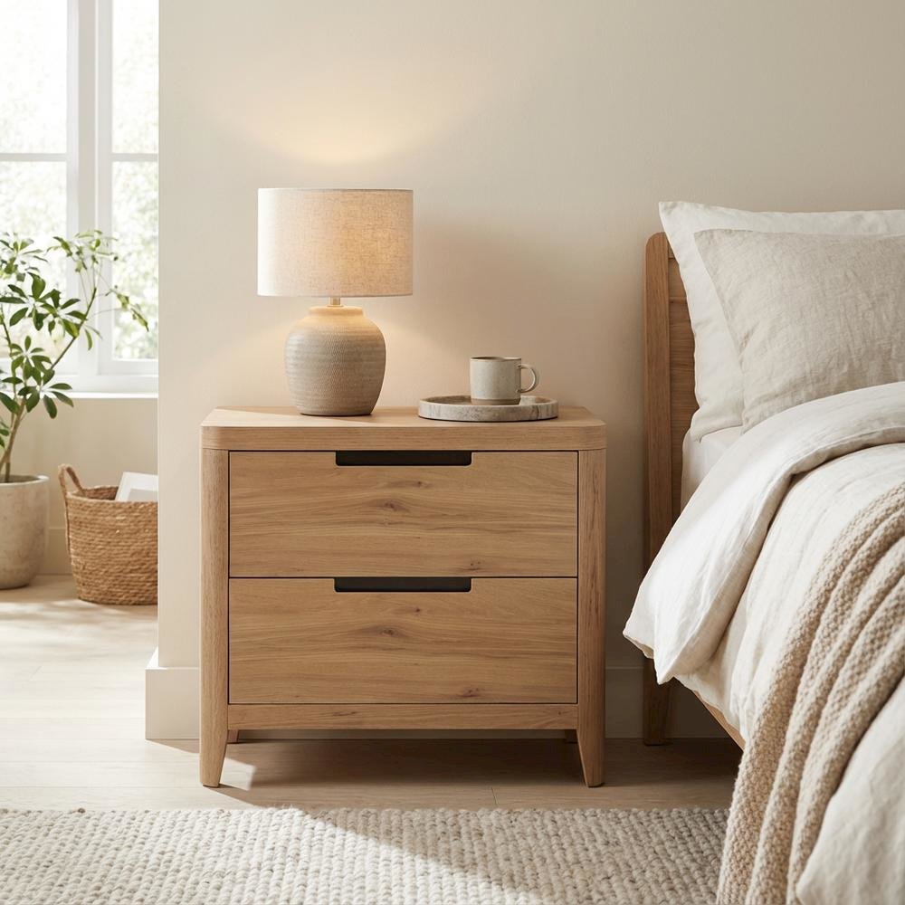 Oak Finish Nightstand with Modern Style and Durable Construction