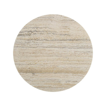White Round Dining Table with Travertine Top and Metal X-Base Frame