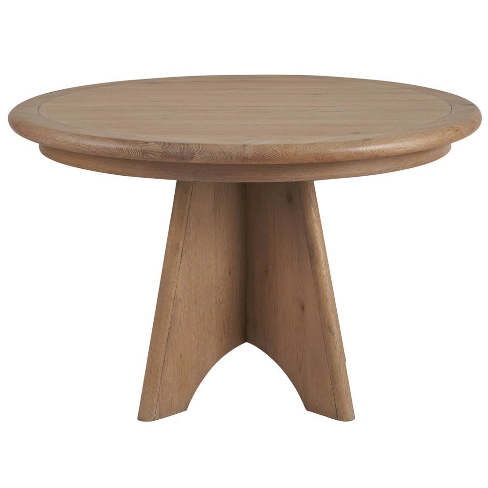 Brown Round Pedestal Dining Table With Oak Veneer Finish for 6