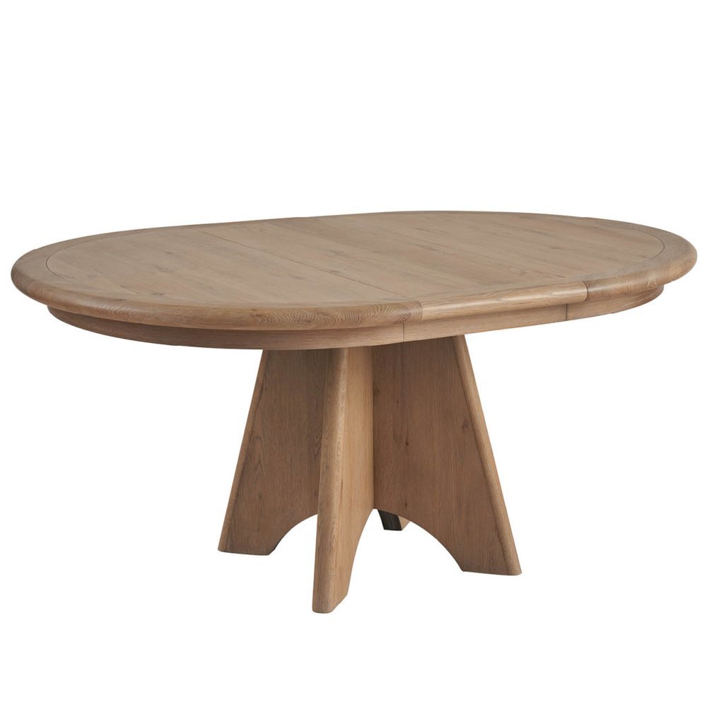 Brown Round Pedestal Dining Table With Oak Veneer Finish for 6
