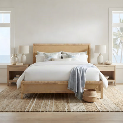 Rattan Raffia Platform Bed with Wrapped Split Rattan Angles, Queen, NA