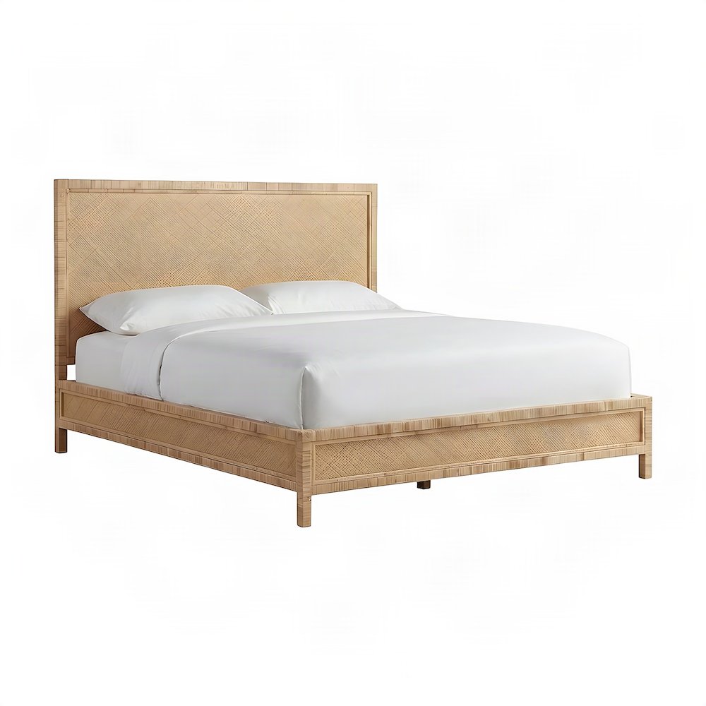Rattan Raffia Platform Bed with Wrapped Split Rattan Angles, Queen, NA