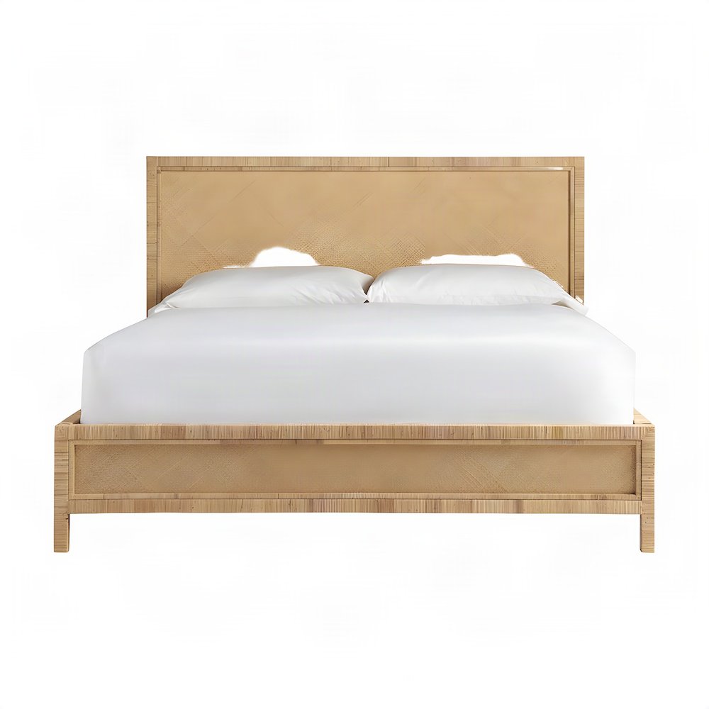 Rattan Raffia Platform Bed with Wrapped Split Rattan Angles, Queen, NA