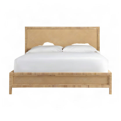 Rattan Raffia Platform Bed with Wrapped Split Rattan Angles, Queen, NA