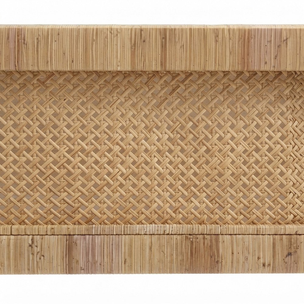 Rattan Raffia Platform Bed with Wrapped Split Rattan Angles, Queen, NA