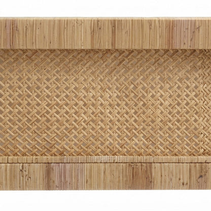 Rattan Raffia Platform Bed with Wrapped Split Rattan Angles, Queen, NA