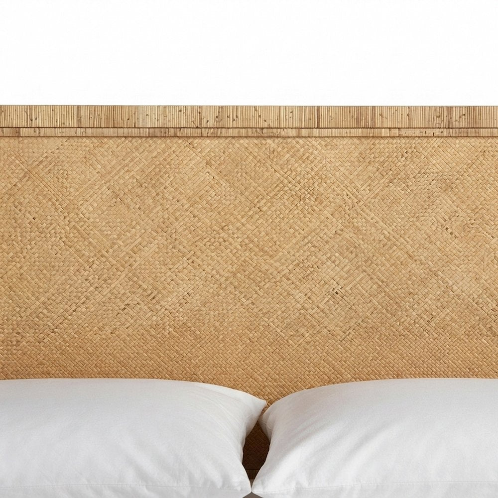 Rattan Raffia Platform Bed with Wrapped Split Rattan Angles, Queen, NA