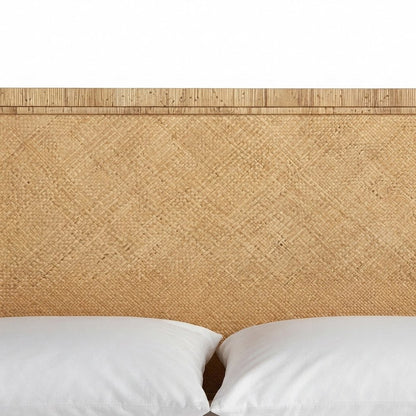 Rattan Raffia Platform Bed with Wrapped Split Rattan Angles, Queen, NA