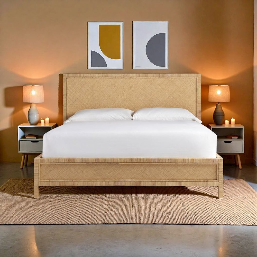 King Bed Frame – Wicker Platform Bed Frame King Size in Brown Finish