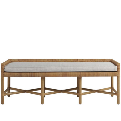 Wooden Rattan Bench with Cushion for Bedroom, Entryway, or Dining Use