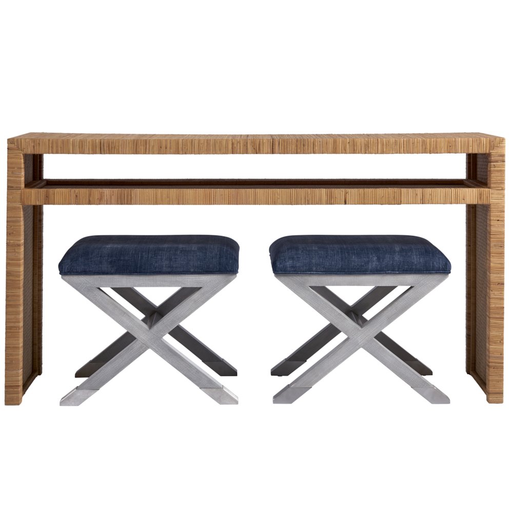 Woven Rattan Console Table in Brown Finish for Entryway Furniture Use