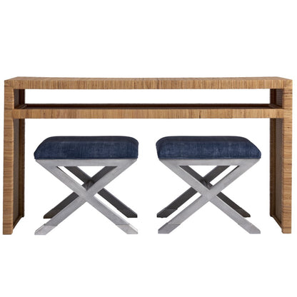 Woven Rattan Console Table in Brown Finish for Entryway Furniture Use