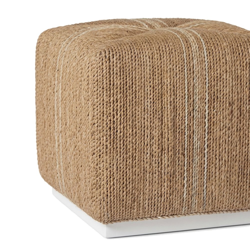 Hand-Woven Abaca Cube Ottoman, Bohemian Eclectic Coastal Accent Pouf, Natural
