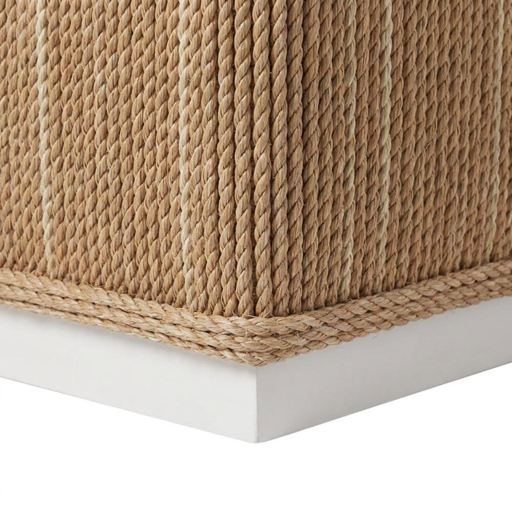 Hand-Woven Abaca Cube Ottoman, Bohemian Eclectic Coastal Accent Pouf, Natural
