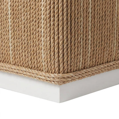 Hand-Woven Abaca Cube Ottoman, Bohemian Eclectic Coastal Accent Pouf, Natural