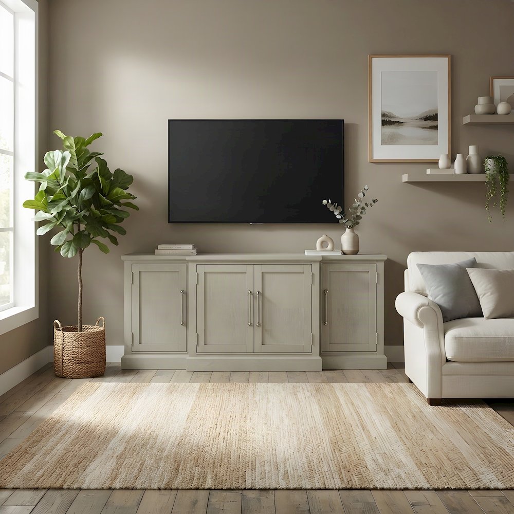 Veneer Entertainment Console TV Stand with Adjustable Shelves, Sandbar