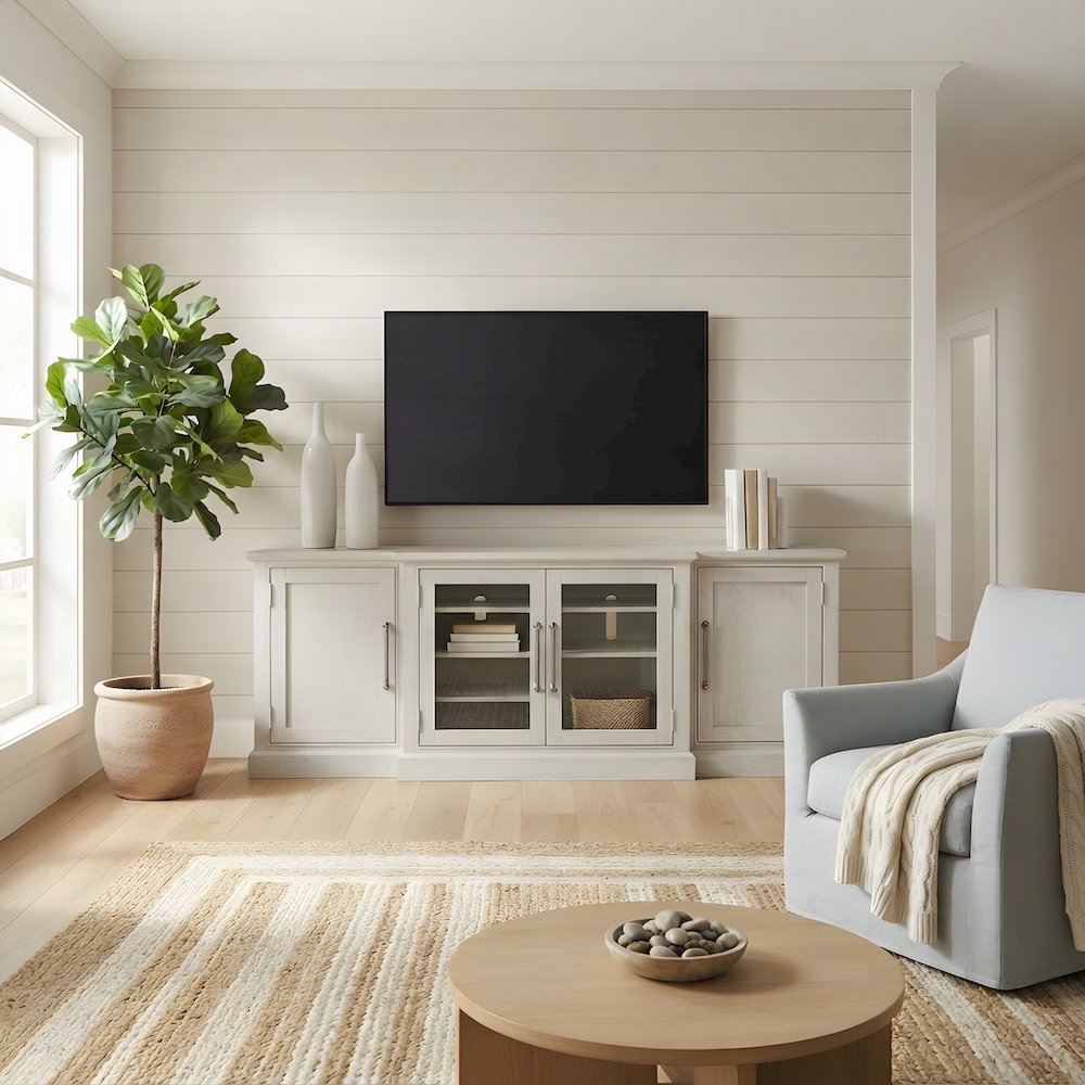 Veneer Entertainment Console TV Stand with Adjustable Shelves, Sandbar