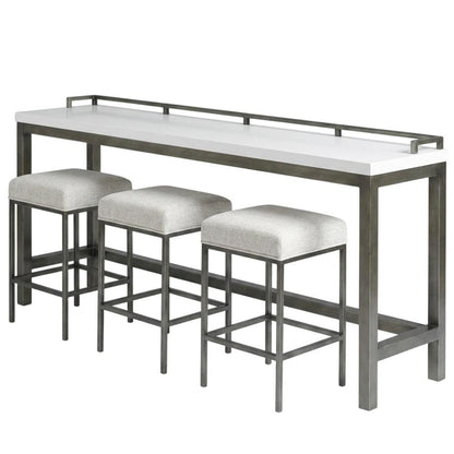 White Console Table with Stools for Bar Seating and Living Room Use