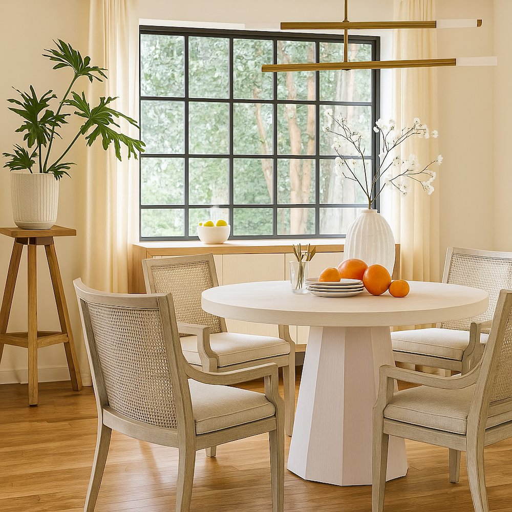 White Round Dining Table with Leaf Extension and Leveling Support