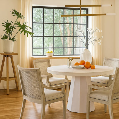 White Round Dining Table with Leaf Extension and Leveling Support