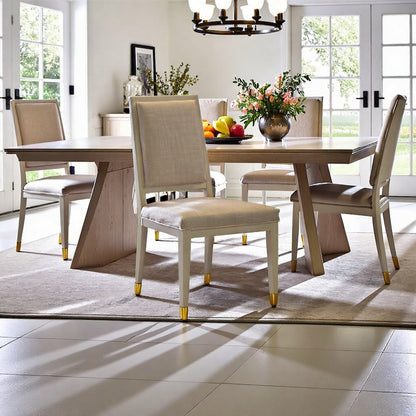 Set of 2 White Upholstered Dining Chairs with Alabaster Wood Frame