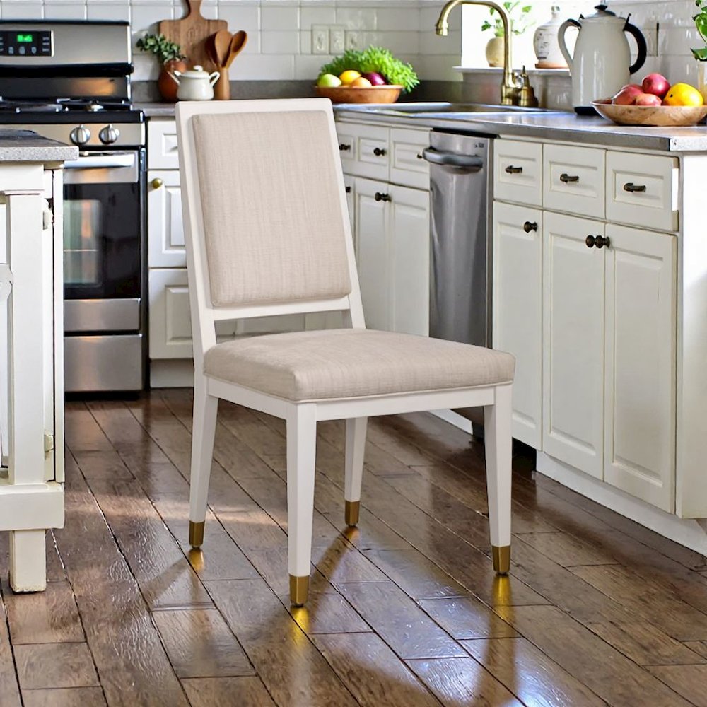 Set of 2 White Upholstered Dining Chairs with Alabaster Wood Frame