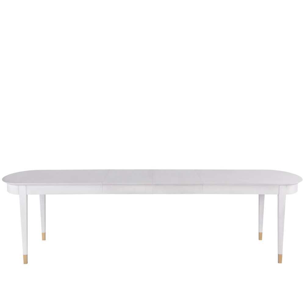 Gray Extendable Dining Room Table with Leaves and Soft Gold Accents