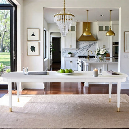 Gray Extendable Dining Room Table with Leaves and Soft Gold Accents